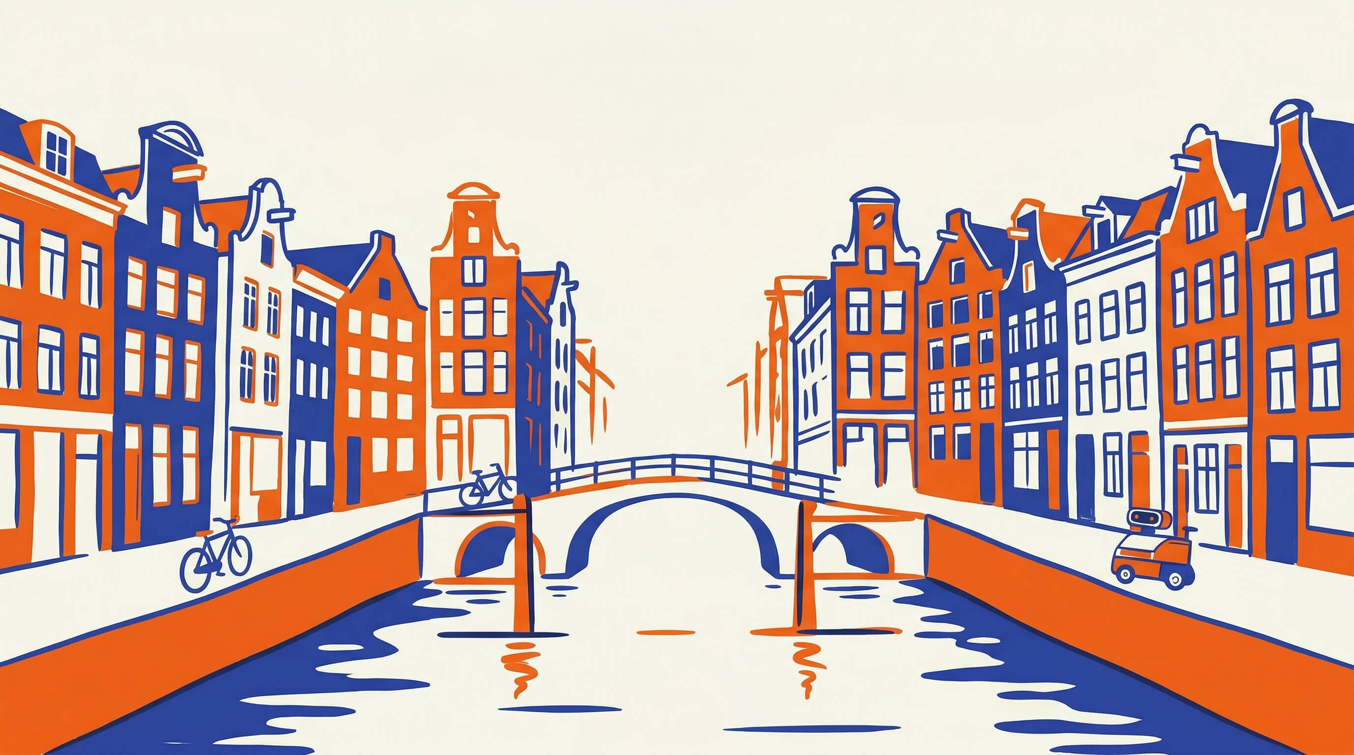 Illustratie van Amsterdamse grachtenpanden, passend bij Nederland 2030